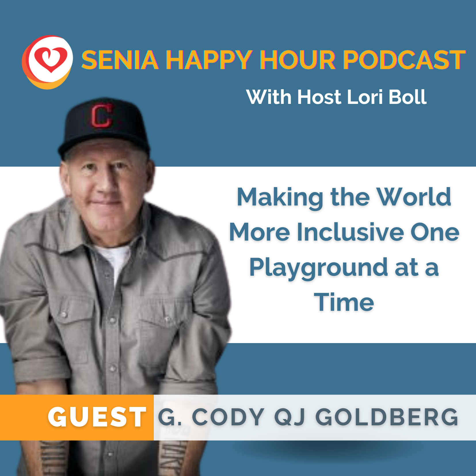 Poster for SENIA Happy Hour Podcast with Host Lori Boll, titled ''How Predictable Shared Routines Create Collective Efficacy'' and an image of Mitch (Male with short  dark hair, facial hair, and blue and white checked shirt)